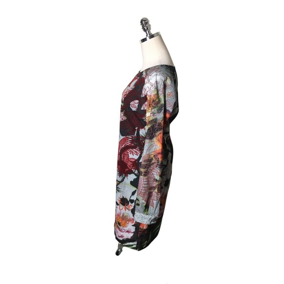 Desigual Dress Women's Size XS/S Gray Floral Bird Midi - Picture 4 of 6